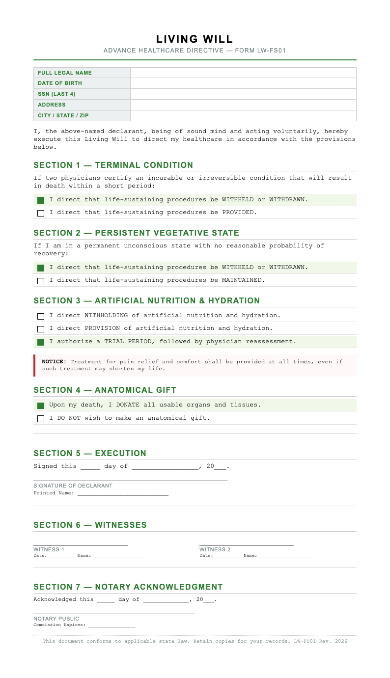 Financial Statement living will